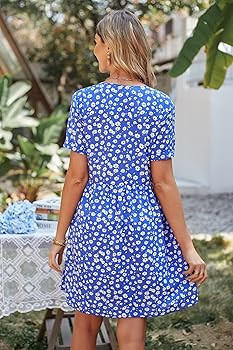 PRETTYGARDEN Summer Dress for Women 2023 Short Sleeve V Neck Ruffle Floral Swing A-Line Short Dre... | Amazon (US)