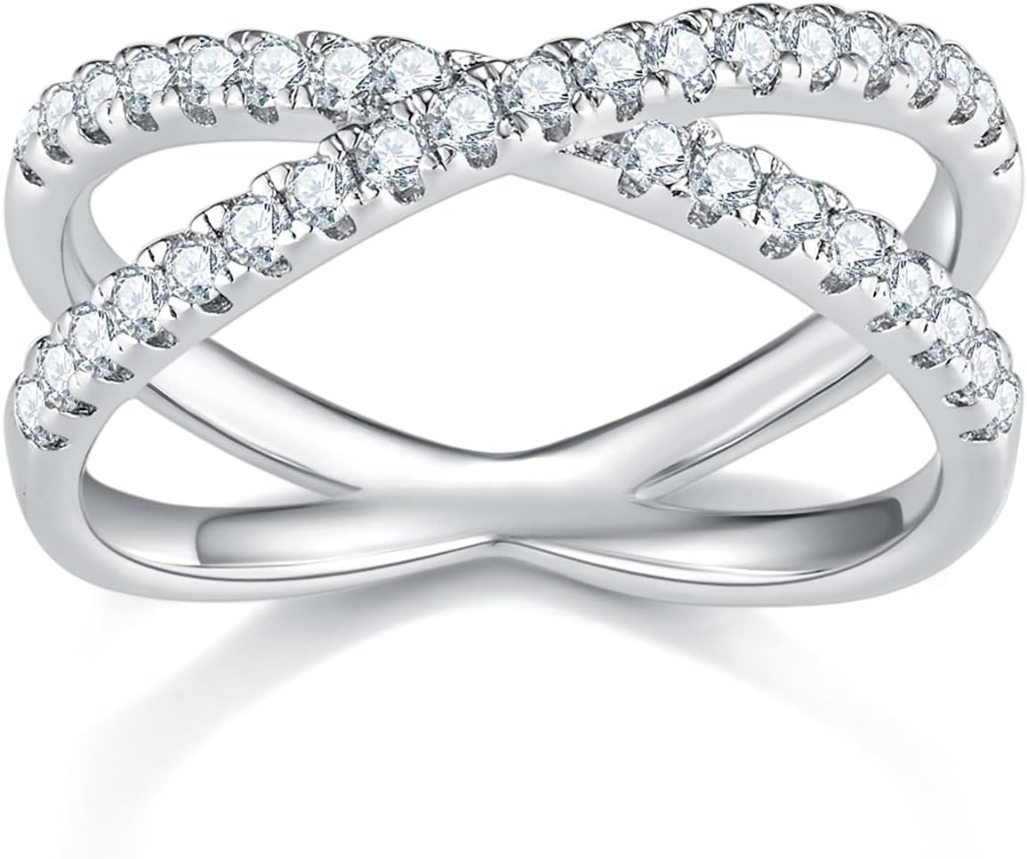 14K Gold/White Gold Plated Rings- Cubic Zirconia Simulated Diamond Ring- Criss Cross Ring/Silver ... | Amazon (US)