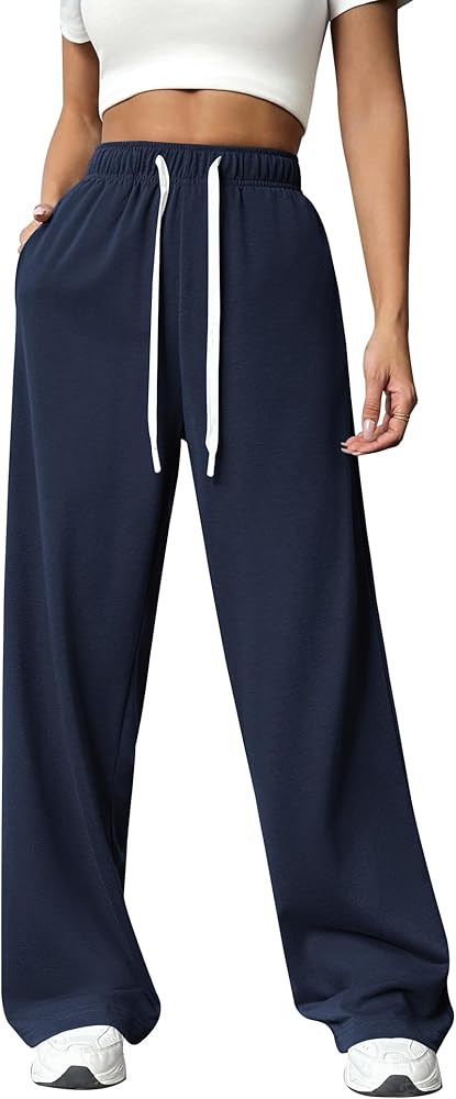 PINSPARK Wide Leg Sweat Pants for Womens High Waisted Baggy Sweatpants Casual Drawstring Workout ... | Amazon (US)