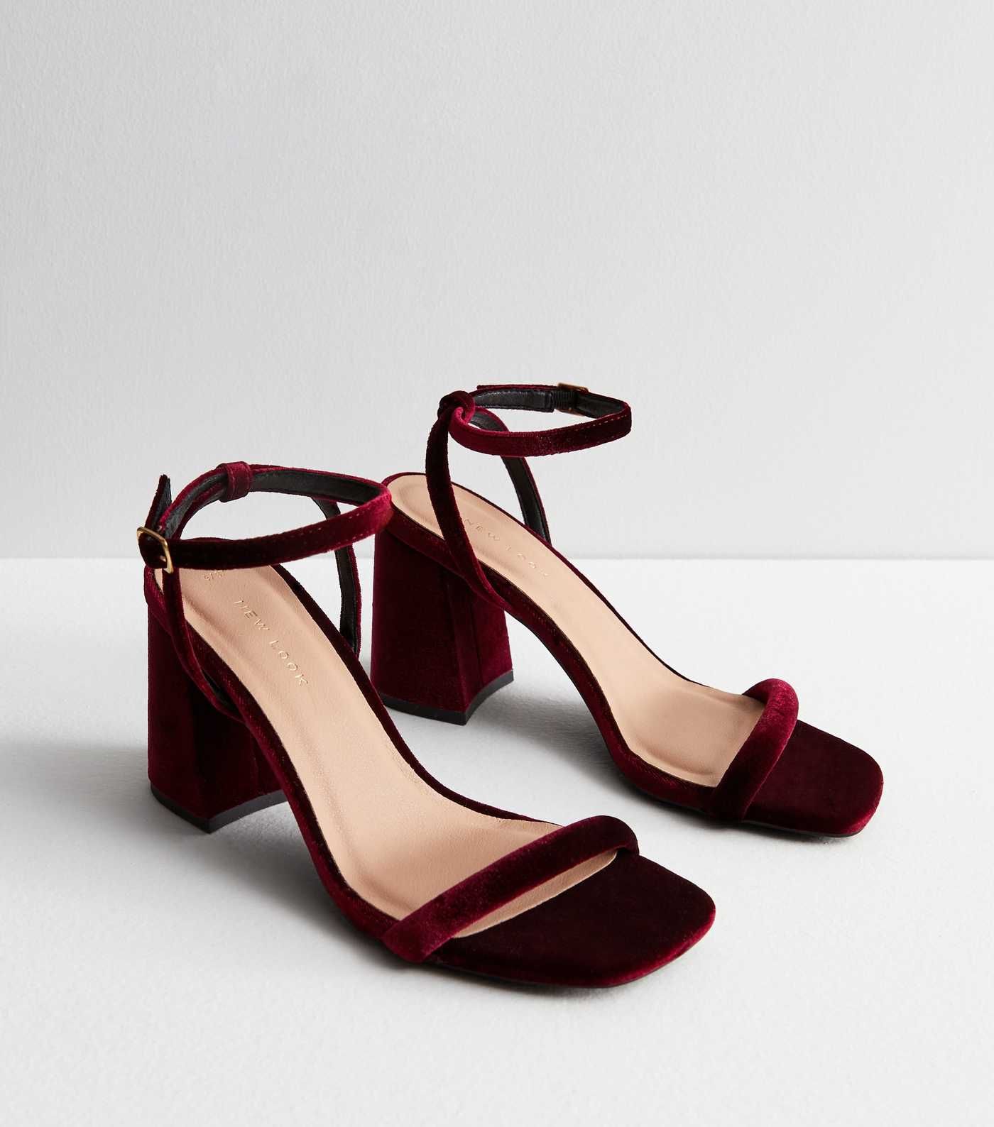 Burgundy Velvet 2 Part Block Heel Sandals | New Look | New Look (UK)