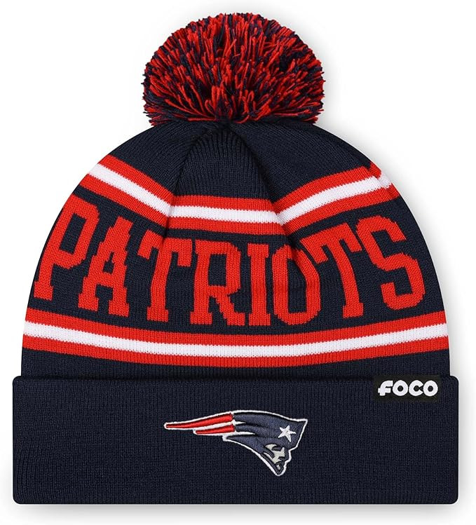 FOCO NFL Unisex-Adult NFL Team Logo Stripe Pom Beanie Hat | Amazon (US)