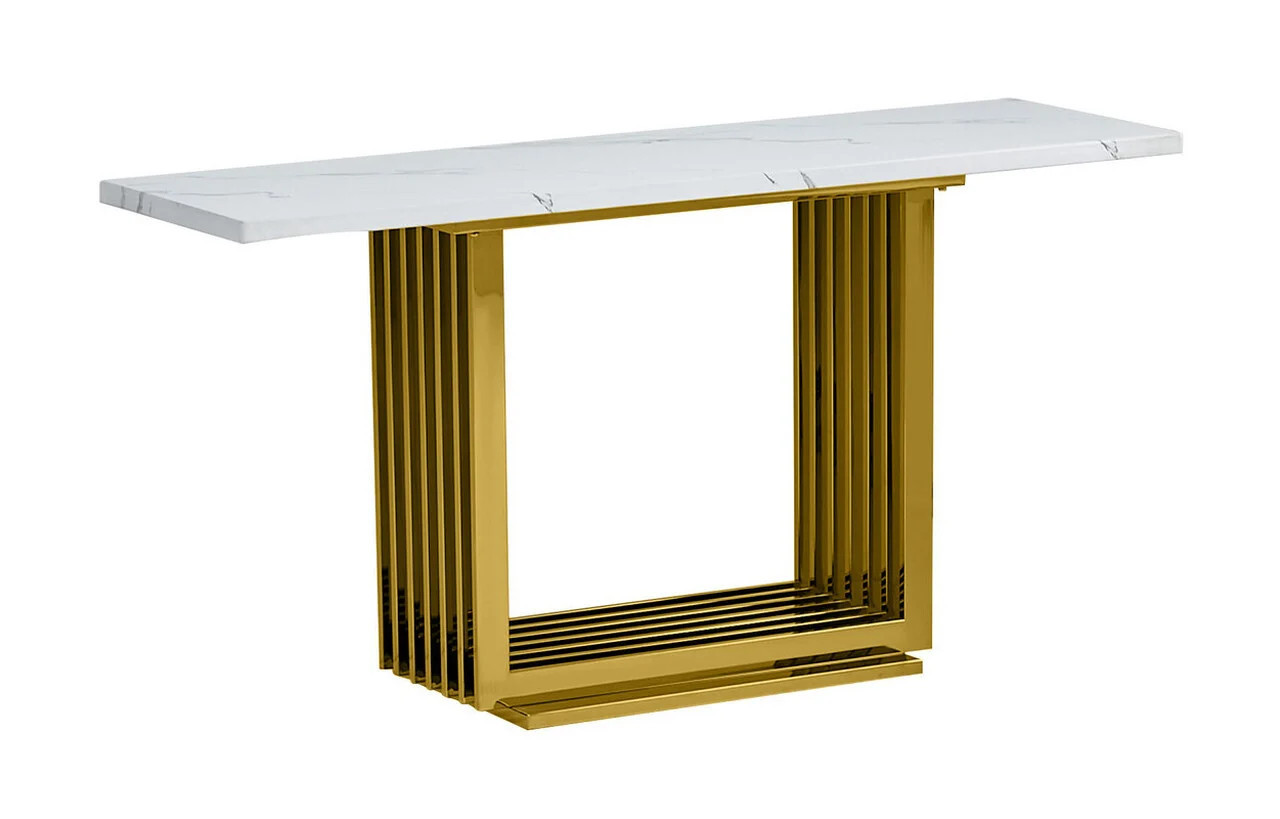 Magda Console Table In White Marble and Gold Stainless Steel Base | 1stopbedrooms