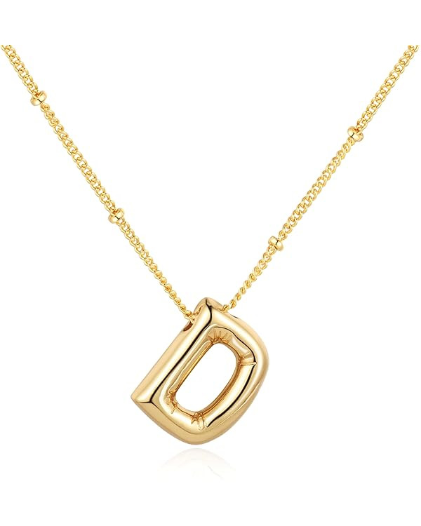 Bubble Letter Necklace Balloon Initial Necklaces for Women Dainty Alphabet Pendant 14K Gold Plate... | Amazon (US)