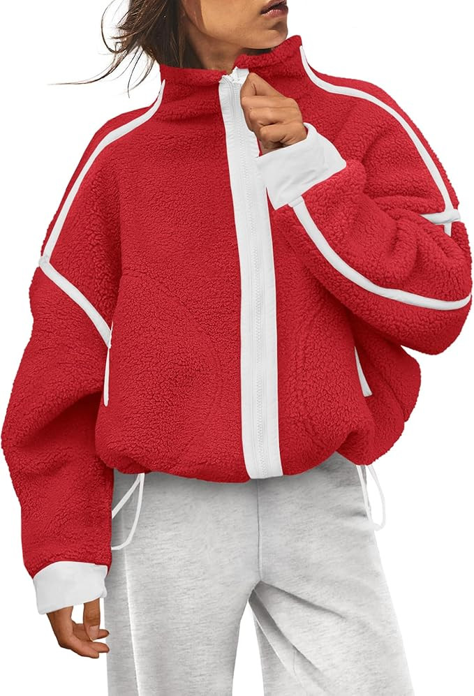 Yanekop Womens Fleece Jacket Zip Up Fuzzy Sherpa Jackets Long Sleeve Winter Coats Striped Warm Ou... | Amazon (US)