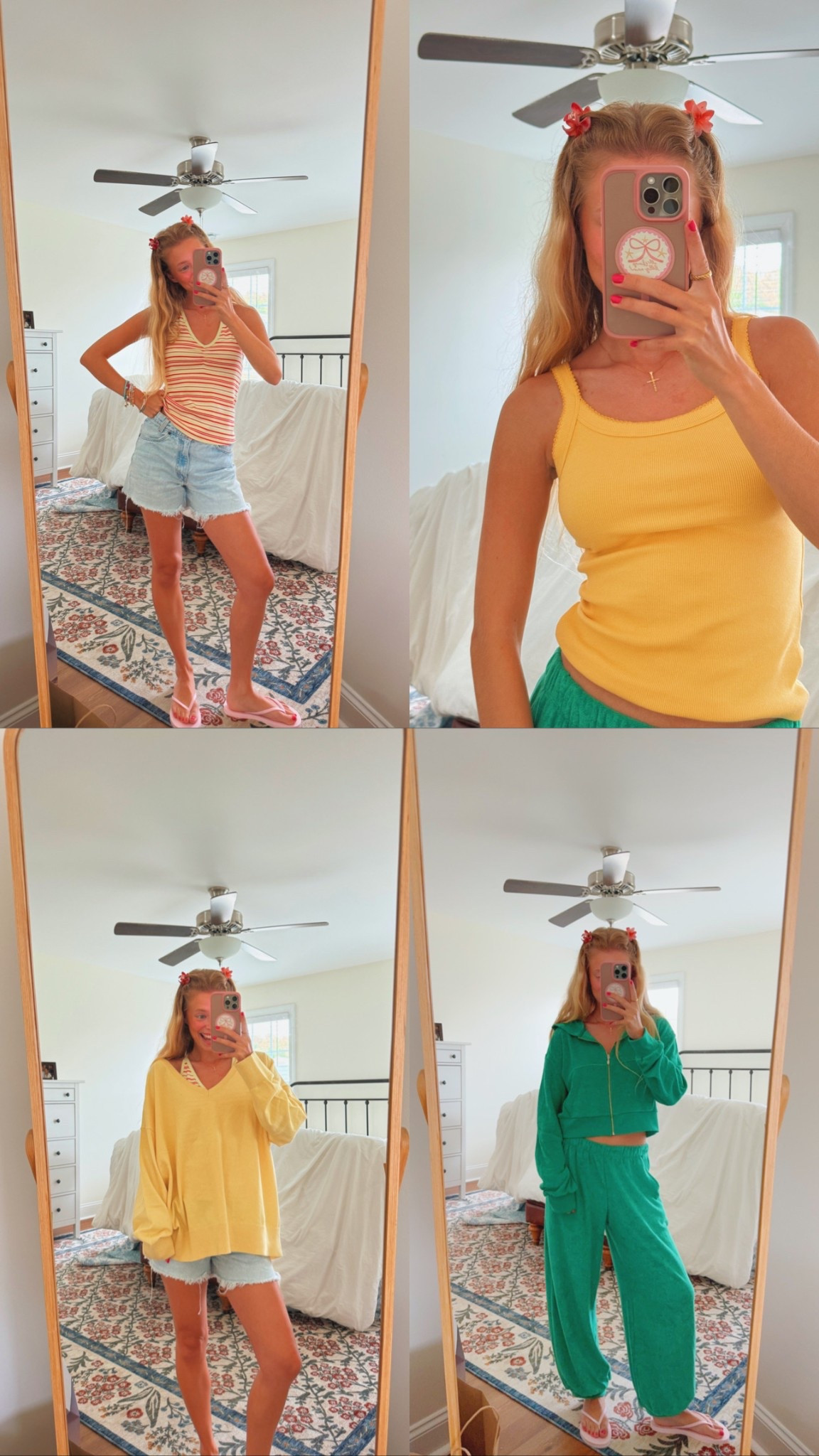 Such cutie basics from old navy right now!!! XS in the first striped tank, XS in the yellow tank, XL in the sweater, and M in the green zip up + XS in the green pants!!!  