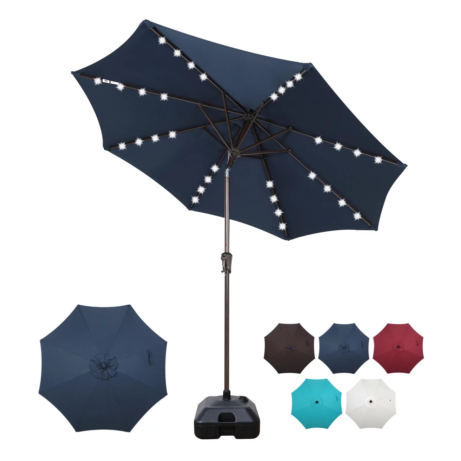 Patio Umbrella 9ft Solar Led Outdoor Table Market Umbrella with 32 LED Lights, Tilt & Crank Mecha... | Walmart (US)