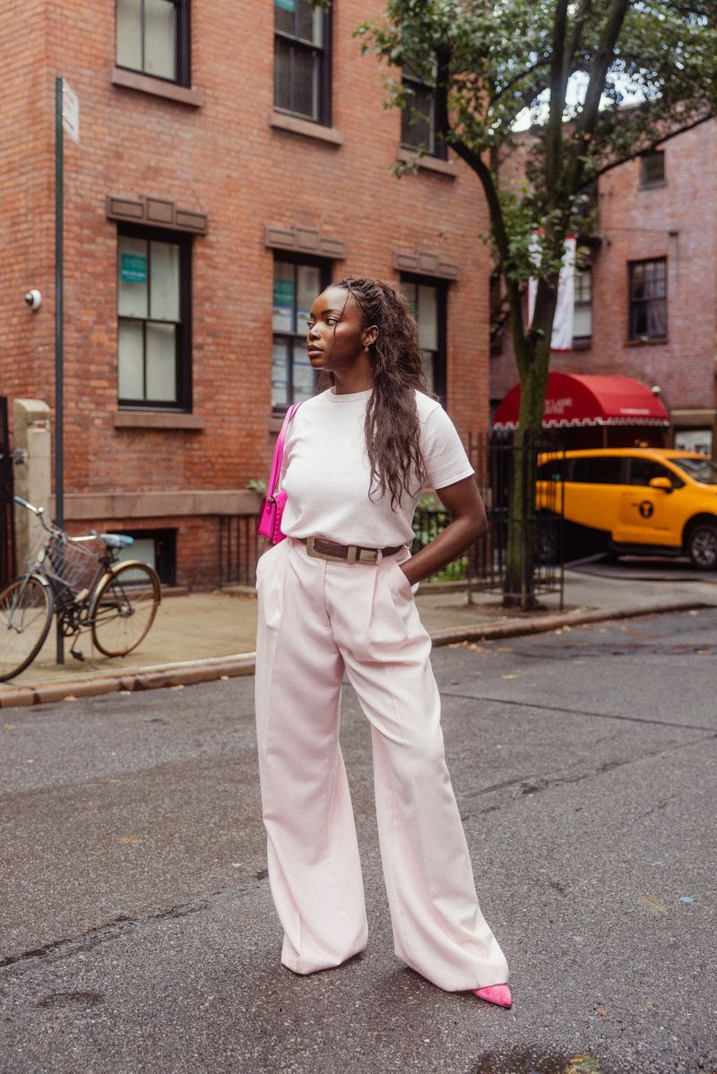 What I wore for the Sergio Hudson SS27 show! A tonal pink SH look with my Valentino Rockstud bag. Get the look for less with my picks, linked here. 

 #LTKootd