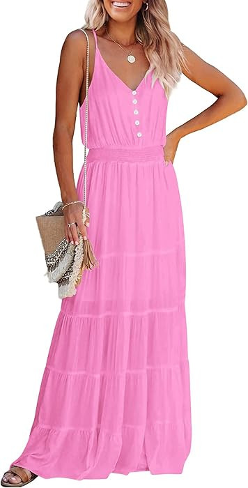 PRETTYGARDEN Women's 2026 Summer Maxi Dress Spaghetti Strap Sleeveless High Waist Beach Vacation ... | Amazon (US)