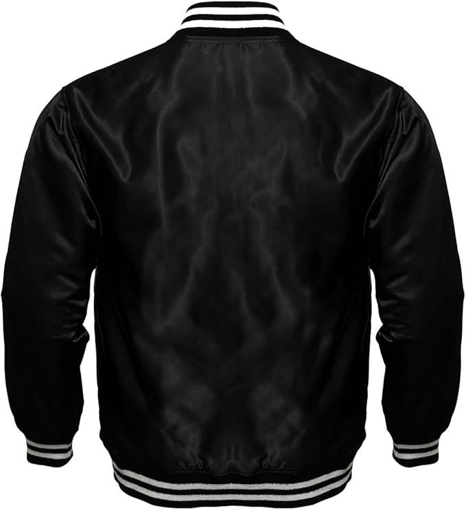 Men Women Bomber Jacket Satin Polyester Vintage Army Biker Retro Zip Up Casual Coat (Black, X-Sma... | Amazon (US)