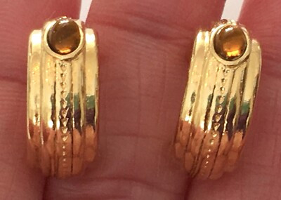 Vintage MONET ~ Mid- Sized  7/8” Faux Citrine ~ Gold Tone Pierced Hoop Earrings | eBay US