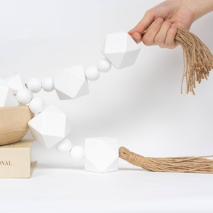 Extra Large Wood Bead Garland with 2" Diameter Geometric Wooden Beads, Wooden Beads Garland with ... | Amazon (US)