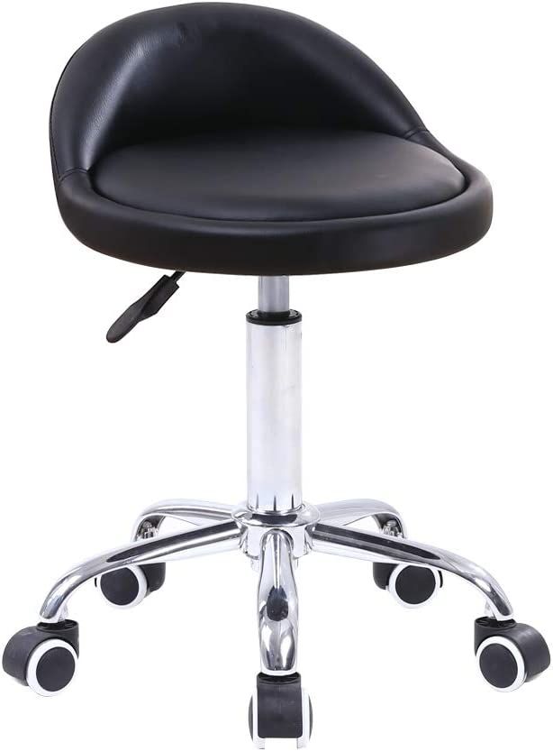 KKTONER PU Leather Round Rolling Stool with Back Rest Height Adjustable Swivel Drafting Work SPA ... | Amazon (US)
