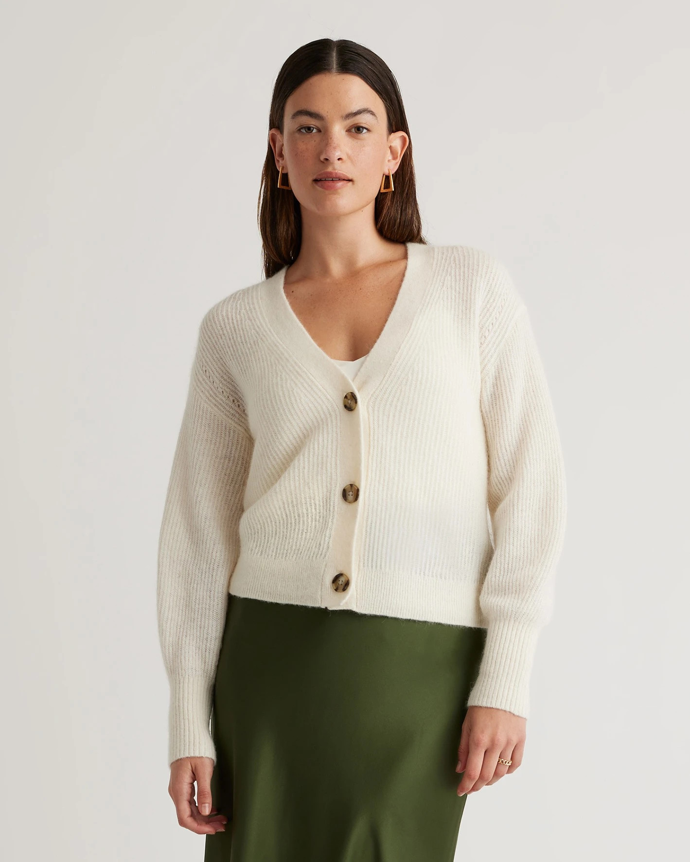 Quince | Women's Baby Alpaca-Wool Cropped Cardigan Sweater in Dark Walnut, Size Large | Quince
