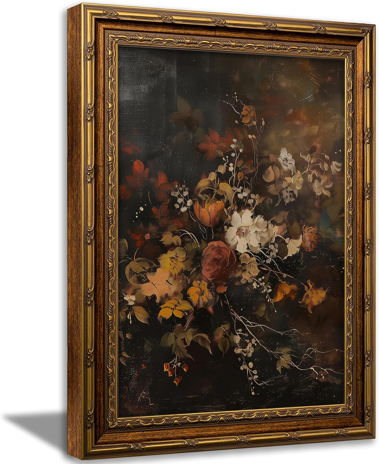 Vintage Gold Framed Flowers Wall Art Fall Plant Autumn Painting Picture | Amazon (US)