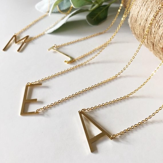 Big Initial Necklace/Letter Necklace/Sideway Initial Necklace/Initial Necklace/Gift For Her/Birthday | Etsy (US)