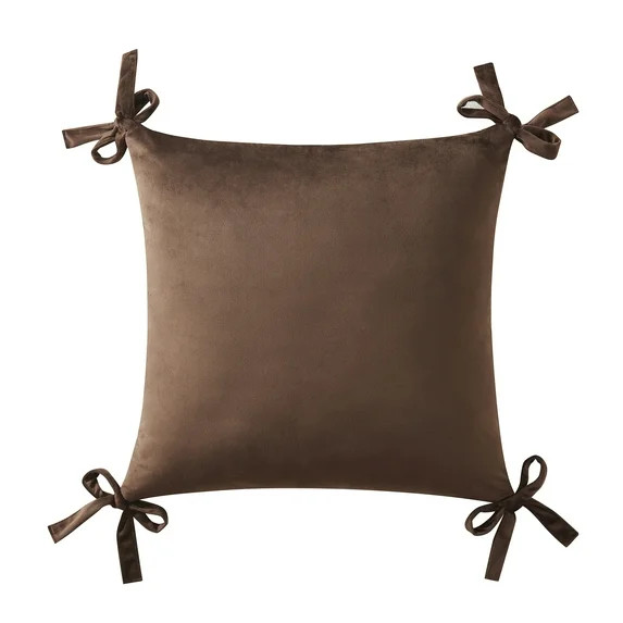 My Texas House 20" x 20" Brown Velvet Bow Decorative Pillow Cover | Walmart (US)