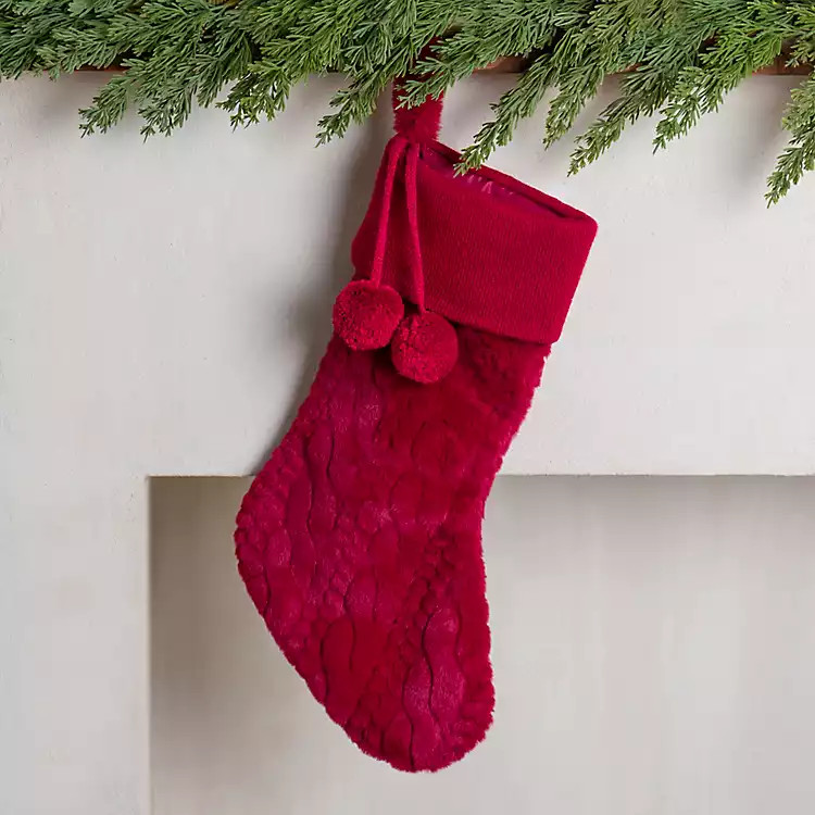 Merlot Plush Cable Knit Stocking | Kirklands Home | Kirklands