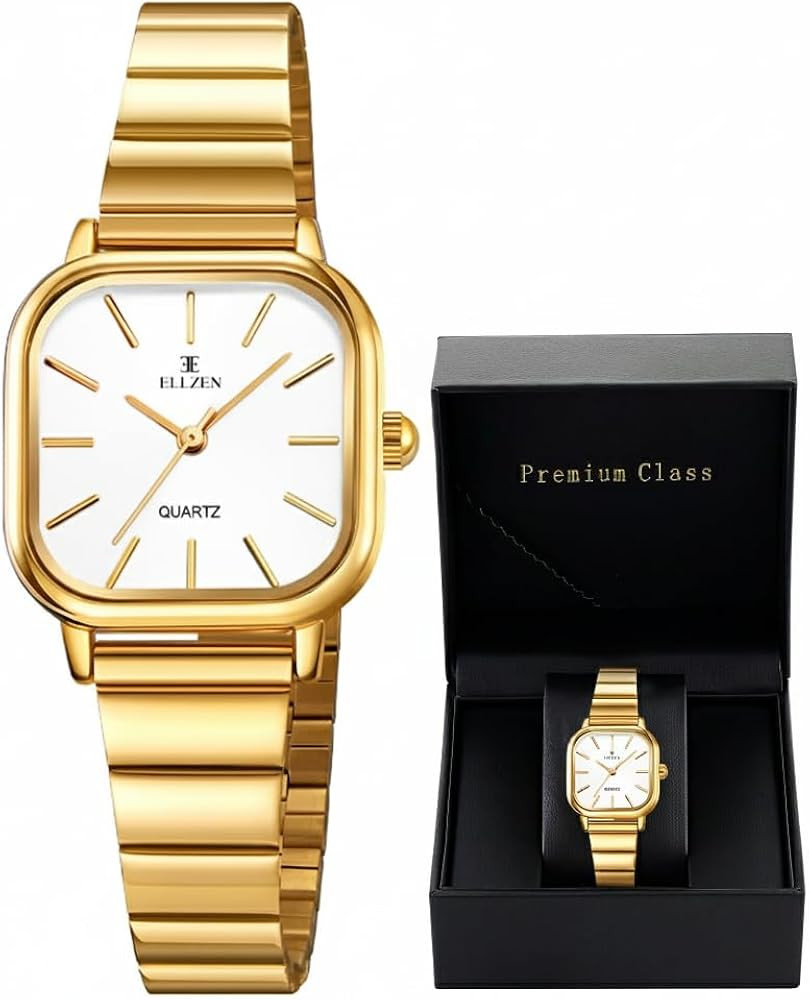 Gold Watches for Women with Small Vintage Bracelet, Rectangular Case | Amazon (US)