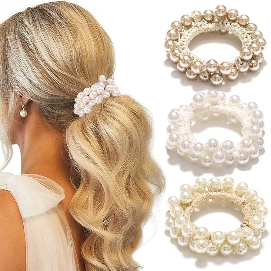 CAKURE Pearl Scrunchies Beaded Hair Ties Decorative Ponytail Holder Pearl Hair Accessories for Wo... | Amazon (US)