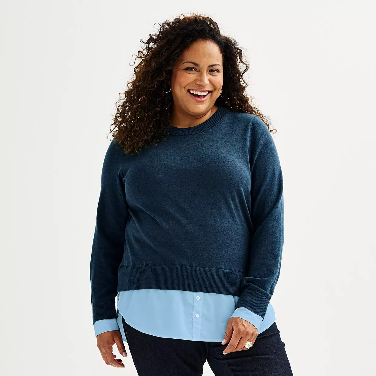 Plus Size Croft & Barrow® Crewneck Twofer Sweater | Kohl's