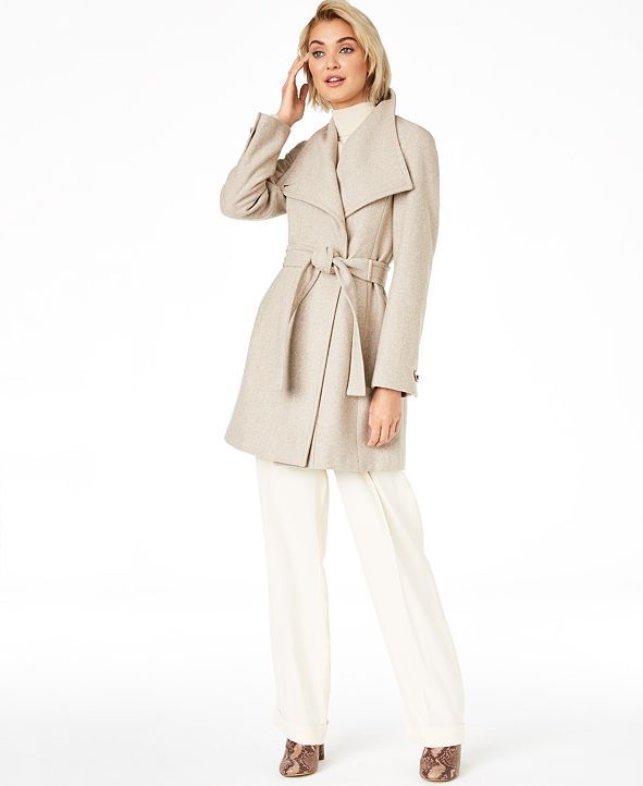 Calvin Klein Asymmetrical Belted Wrap Coat, Created for Macy's & Reviews - Coats - Women - Macy's | Macys (US)