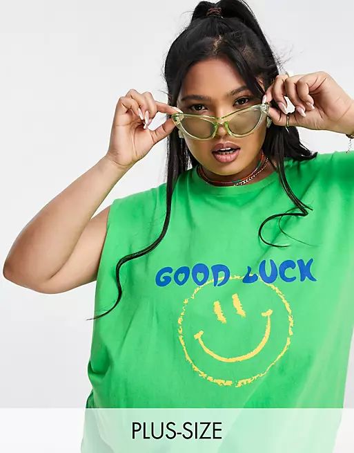 Native Youth Plus oversized vintage tank with good luck graphic | ASOS (Global)