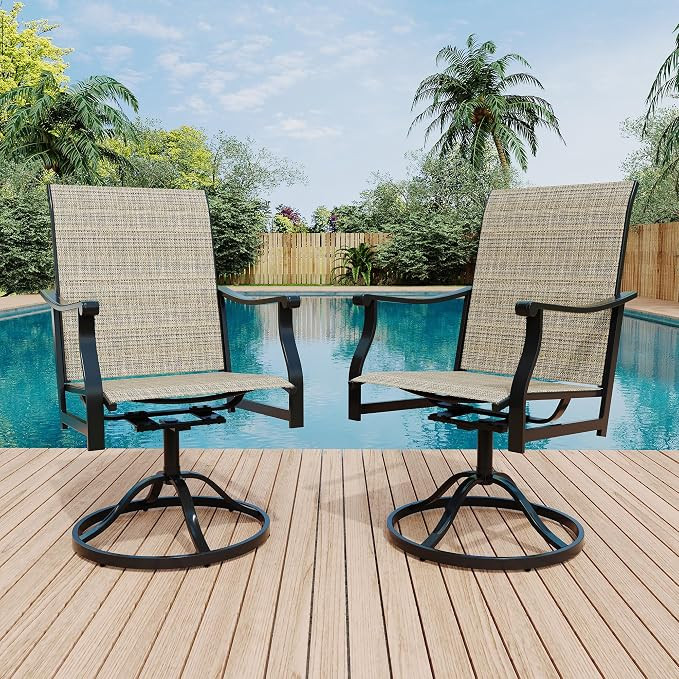 Outdoor Swivel Dining Chairs with Textilene Breathable Back, Swivel Patio Dining Chairs Set of 2,... | Amazon (US)