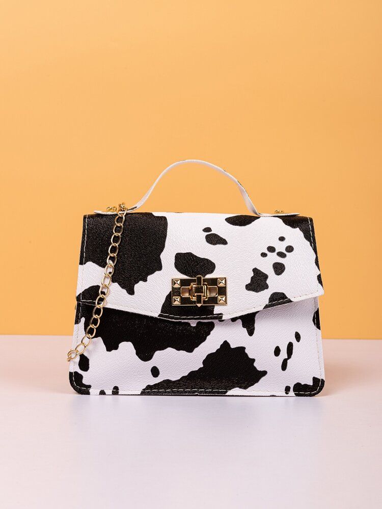 Cow Pattern Flap Chain Satchel Bag | SHEIN