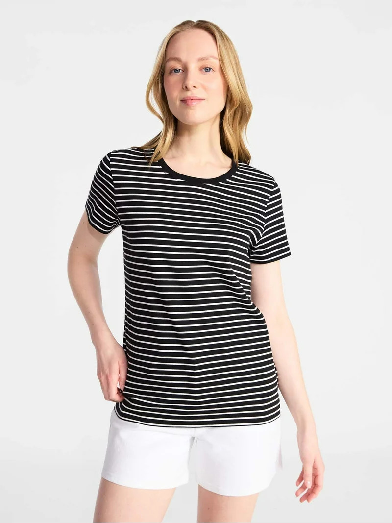 Time and Tru Women's Cotton Crewneck Tee with Short Sleeves, Sizes XS-XXXL | Walmart (US)