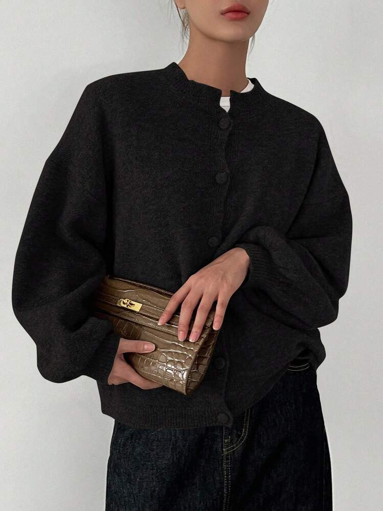 DAZY Women's Loose Fit Round Neck Lantern Sleeve Cardigan | SHEIN