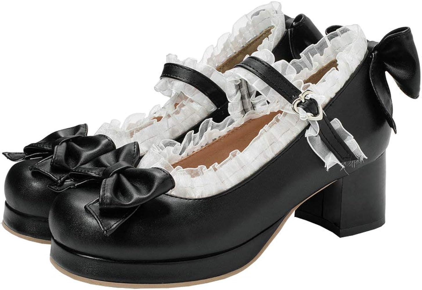 LUXMAX Women Kawaii Shoes Mid Block Heel Mary Jane Rockabilly Pumps with Bow | Amazon (US)