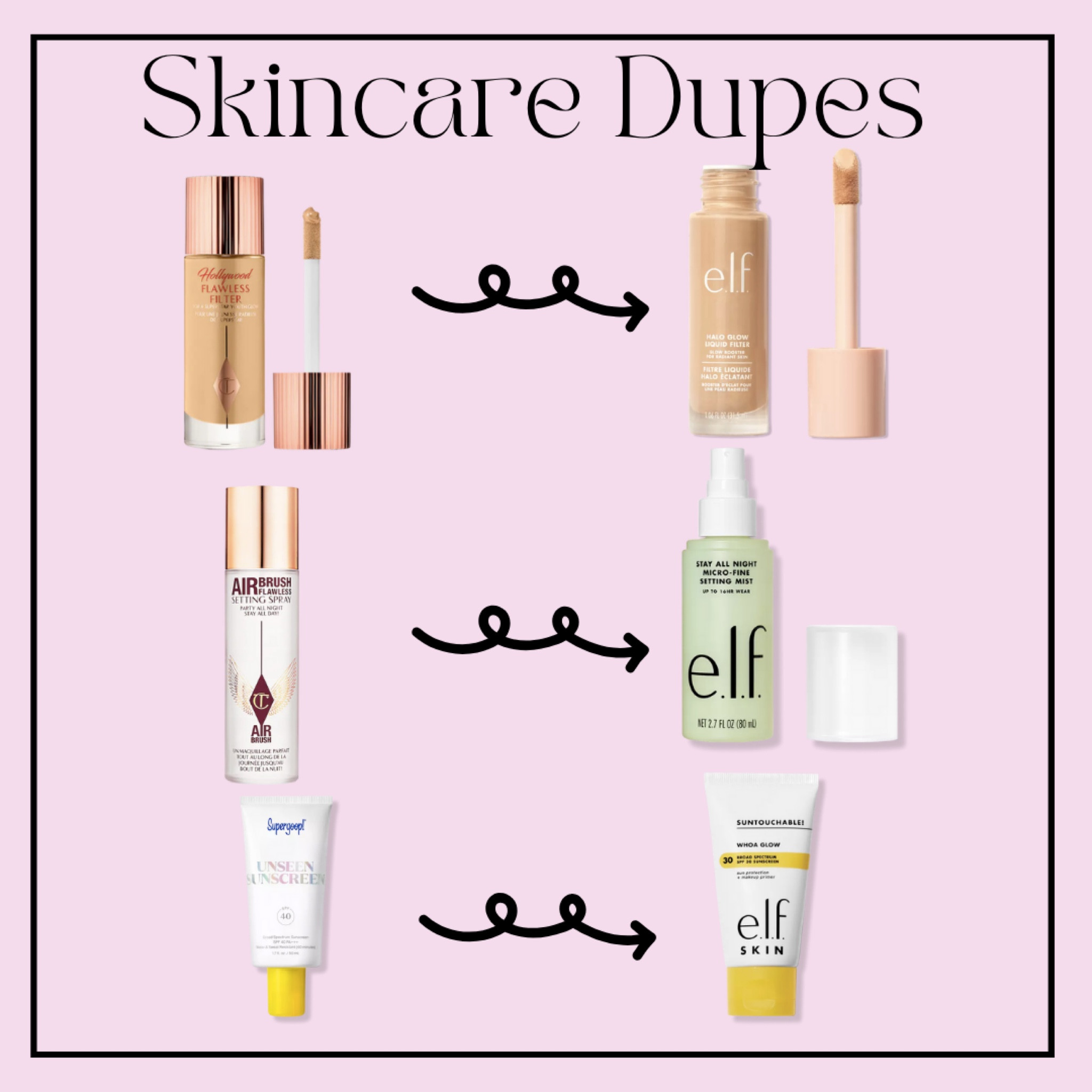 Skincare dupes, elf cosmetics 

#LTKbeauty #LTKfindsunder50 #LTKstyletip