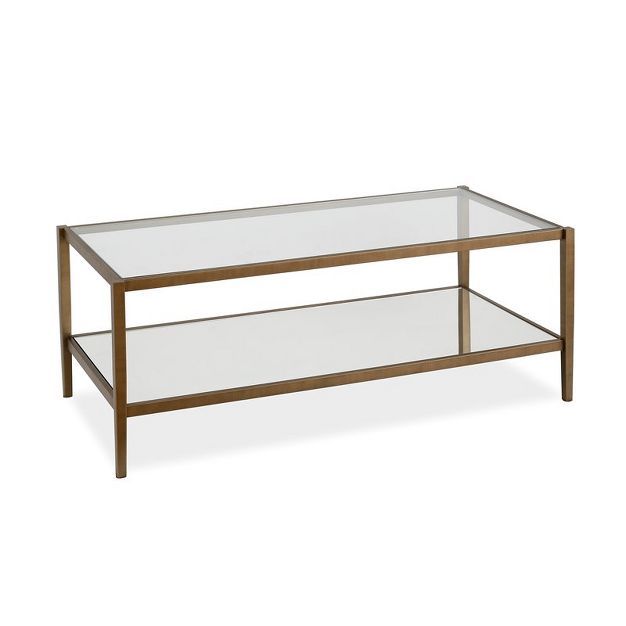 Modern Rectangle Coffee Table in Brass and Gold with Mirrored Shelf - Henn&Hart | Target