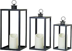 HPC Decor Black Metal Candle Lanterns Set of 3- Lanterns Decorative w/Flickering LED Candles- 16.... | Amazon (US)