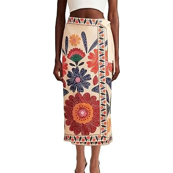 Womens Floral Wrap Midi Skirt Summer Adjustable Tie Side Casual High Waist A Line Beach Boho Long... | Amazon (US)