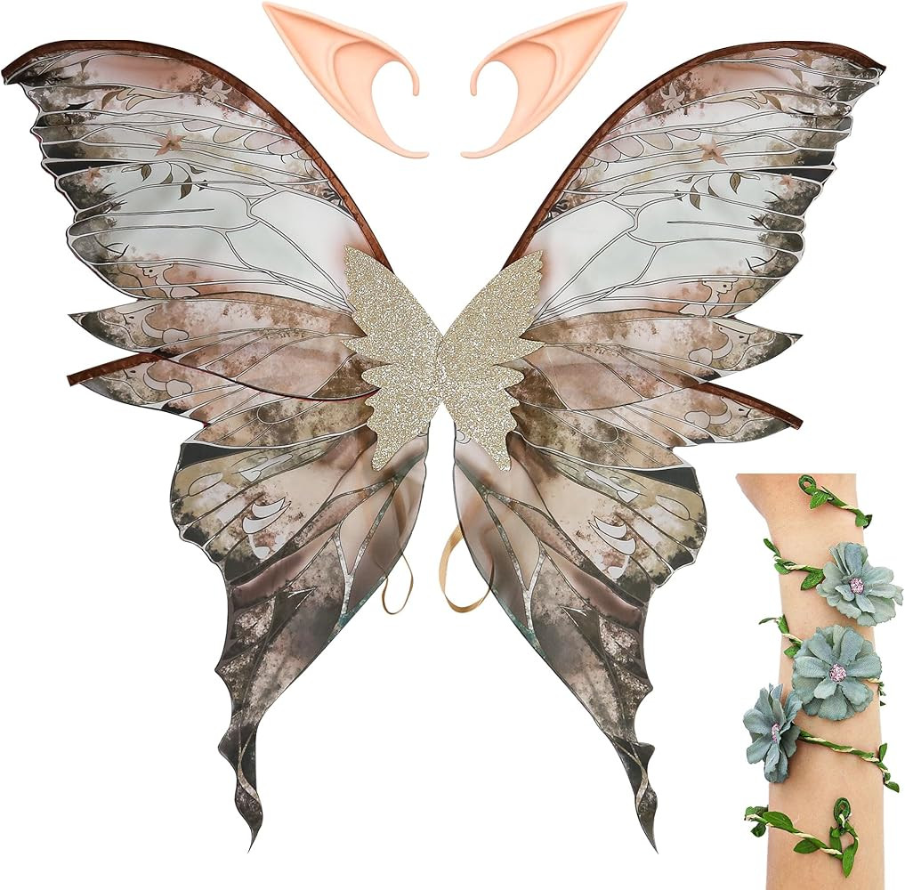 Fairy Wings Costume Set for Adults - Cosplay Accessories Butterfly Wings with Elf Ears, Fairy Flo... | Amazon (US)