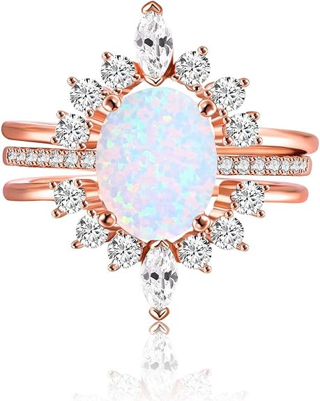 LAZLUVU Women Stackable Ring AAA Cubic Zirconia Rose Gold Plated Rings Set Engagement Wedding Jew... | Amazon (CA)