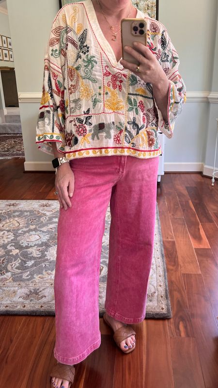 Boho inspired outfit for any date night and after work event. Causal to comfy to perfect. Pink wide leg high rise jeans  

#LTKSeasonal #LTKOver40 #LTKStyleTip