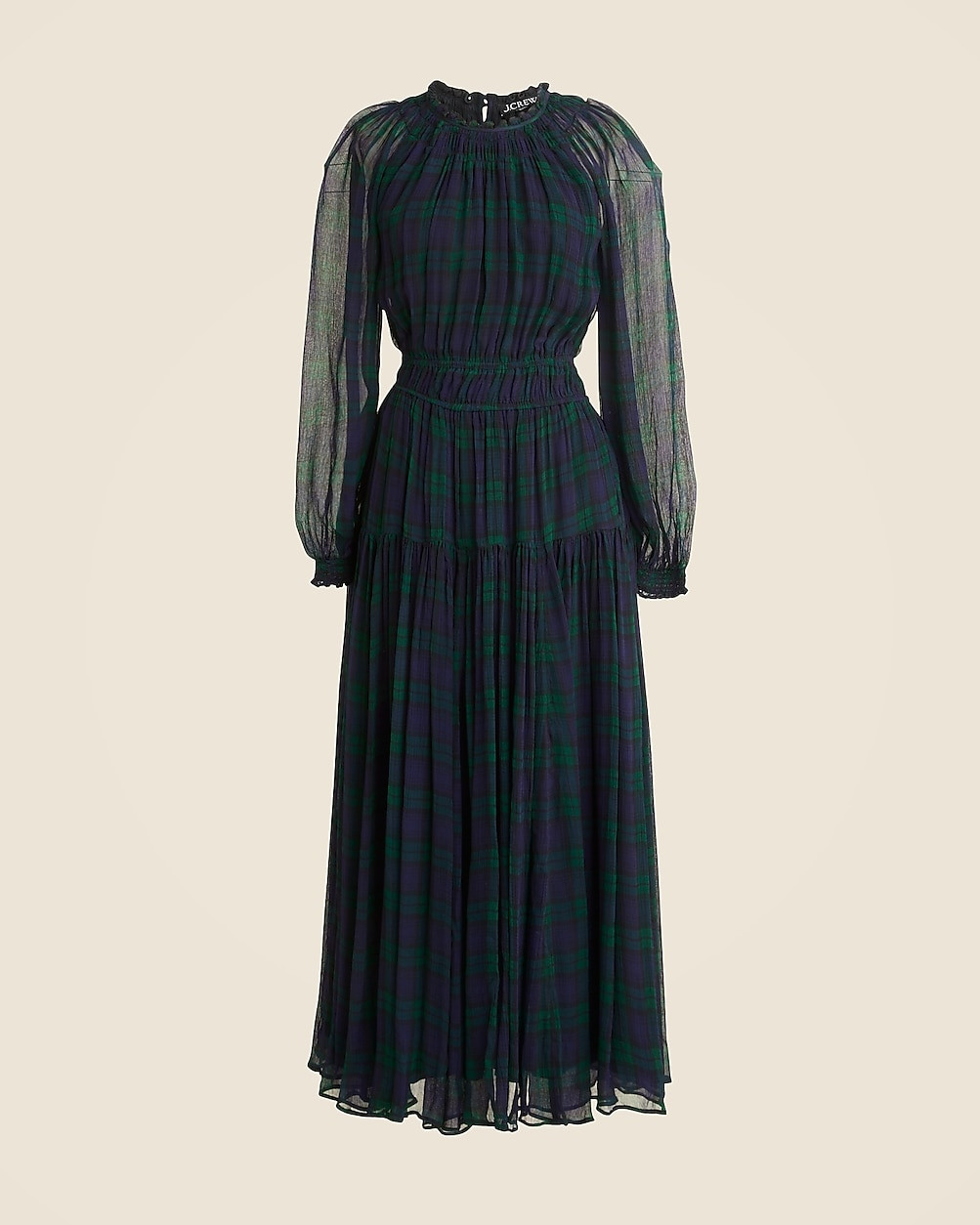Crinkle chiffon sheer long-sleeve dress in Black Watch tartan | J. Crew US