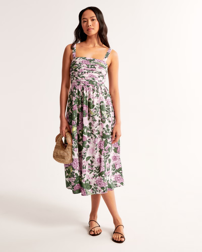 Women's The A&F Emerson Linen-Blend Wide Strap Midi Dress | Women's Clearance | Abercrombie.com | Abercrombie & Fitch (US)