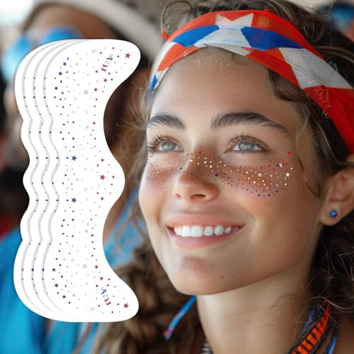 Ovasorve 4th of July Freckles Glitter Stars - Patriotic Face Tattoos with Red White & Blue Sparkles | Waterproof Temporary Tattoos for Independence Day & Everyday Makeup (8 Sheets) | Amazon (US)
