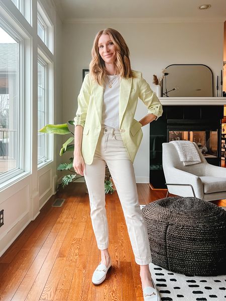 Spring work outfit // blazer, white loafers, good American. 

#LTKworkwear