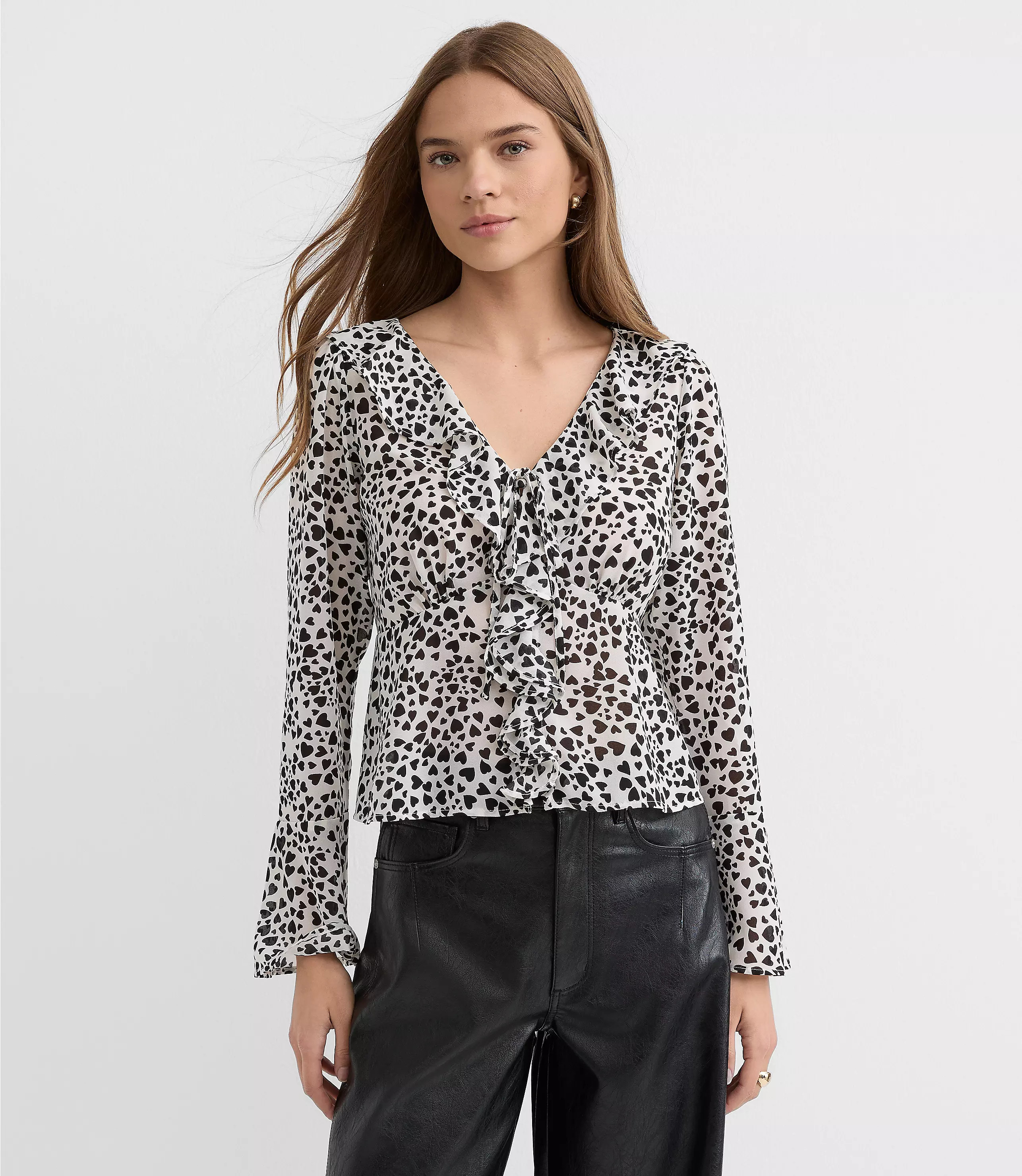 Heart Ruffle Tie Neck Blouse | LOFT
