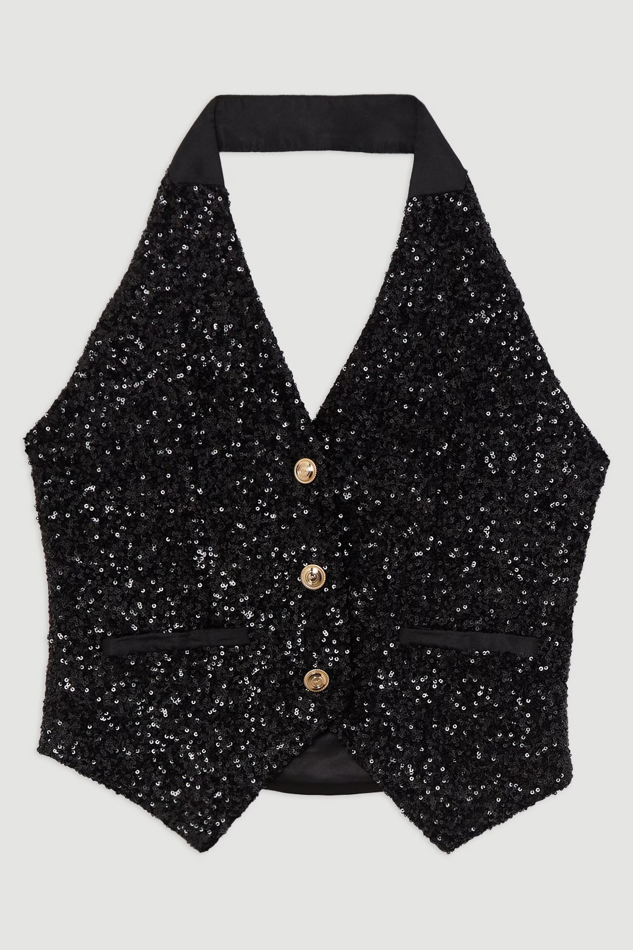 Sequin Halter Neck Waistcoat | Karen Millen | Karen Millen UK + IE + DE + NL