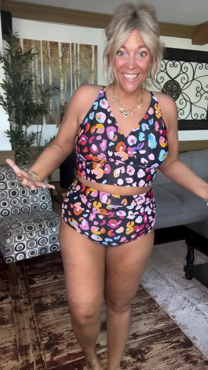 my vibrant animal print bikini top & bottom. You purchase these pieces separately for the best fit for YOU 🩷🩷 I’m a size 14/16 and a 38c bra cup and wear the 14/16 in both pieces.

#LTKPlusSize #LTKOver40 #LTKMidsize