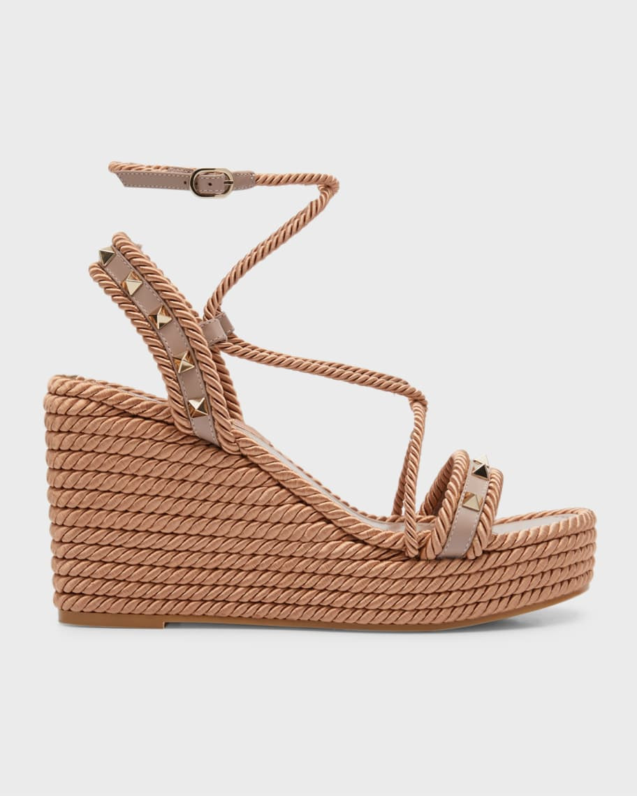 Valentino Garavani Rockstud Calfskin Wedge Espadrille Sandals | Neiman Marcus