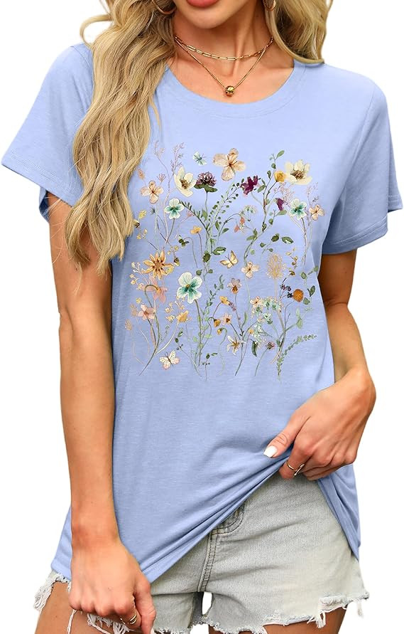 MAPICK Women's Floral Graphic Tees Short Sleeve Casual T-Shirts Boho Style Cute Summer Loose Fit ... | Amazon (US)