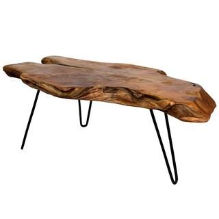 StyleCraft Badang 40 in. Clear Lacquer/Black Medium Specialty Wood Coffee Table with Live Edge-ID... | The Home Depot