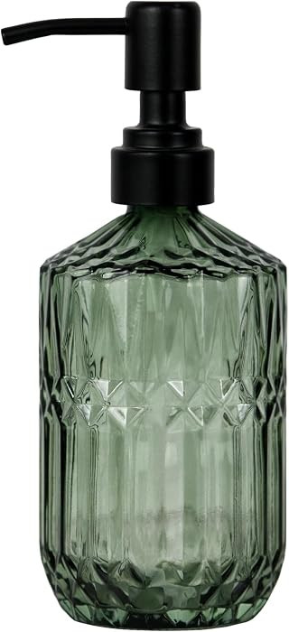 18oz Green Glass Soap Dispenser, Refillable Kitchen, Bathroom Thick Glass Soap Dispenser with Bla... | Amazon (US)
