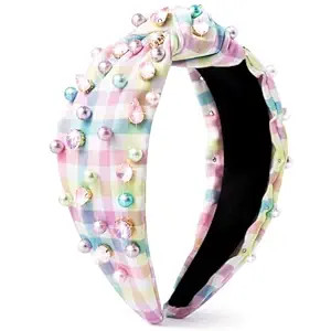 PANTIDE Easter Jeweled Knotted Headband - Spring Colorful Pearl Rhinestone Beads Embellished Head... | Amazon (US)